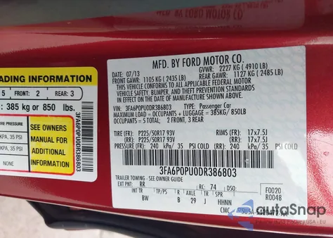 2013 Ford Fusion Energi Se Luxury from USA, damaged, VIN 3FA6P0PU0DR386803